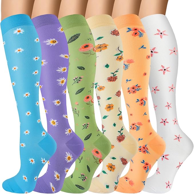 Compression Socks for Women & Men 6 Pairs | 20-30 mmHg Breathable & Moisture-Wicking Comfortable & Skin-Friendly Knee High Support Socks for Nurse, Travel, Pregnancy by OUIVIAL