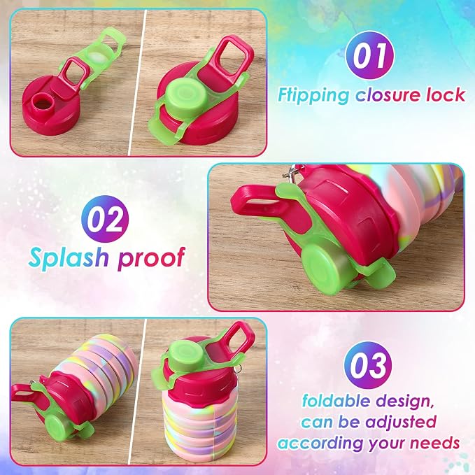 5 Pack Collapsible Water Bottles 17 oz Silicone Portable Lightweight Foldable Water Bottle with Carabiner Leakproof Reusable for Travel Camping Hiking Cycling Sport Outdoor(Rainbow) - Image 3