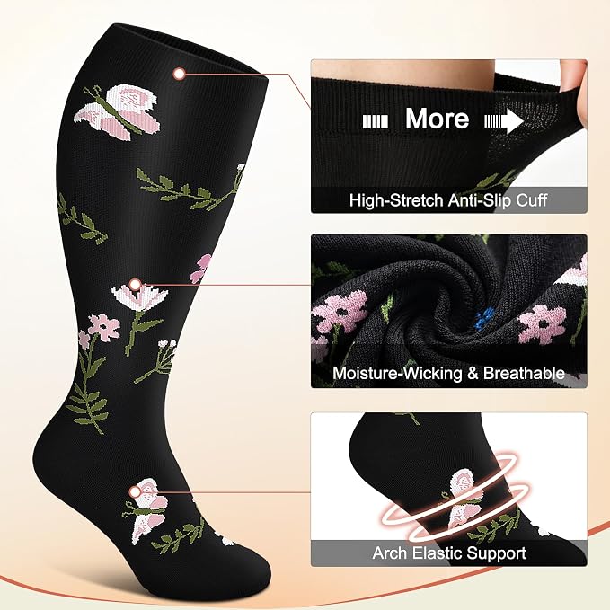Diu Life 3 Pairs Plus Size Compression Socks for Women and Men Wide Calf Extra Knee High Support for Circulation - Image 2