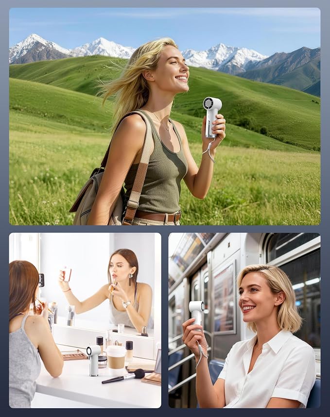 Portable Handheld Fan, Turbo Power 18800 RPM Fast Charge Digital Display 100 Speeds Adjustable, Mini Pocket Design Birthday Gifts for Women Men Travel Cruise Camping Outdoor, Cream - Image 7