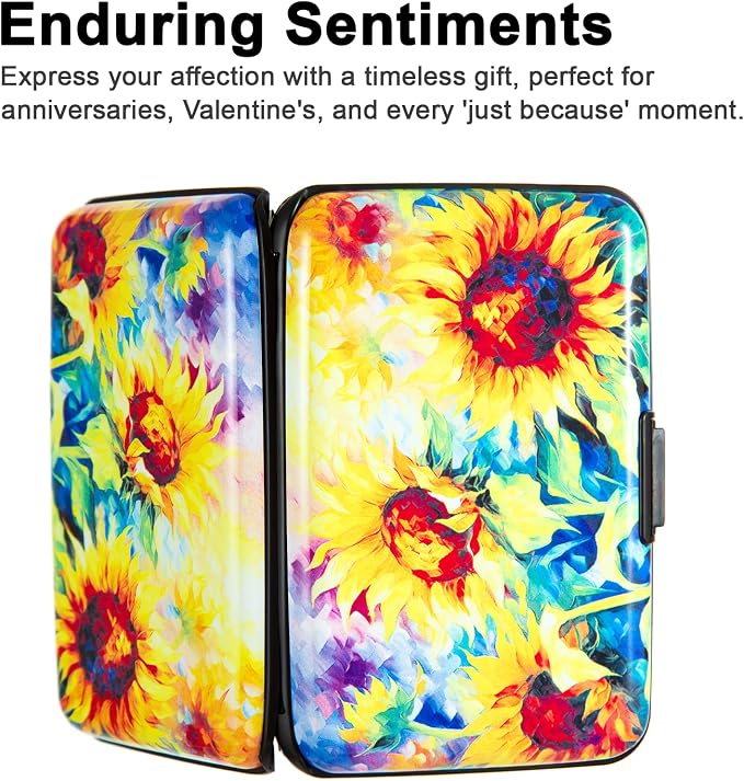 Credit Card Holder for Women Men RFID Blocking Wallet Small Business Metal Slim Mini Aluminum Hard Case (Yellow SunFlowers Painting) - Image 7