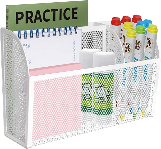 Magnetic Pencil Holder Magnetic Shelf for the Whiteboard 3-Grid Mesh Magnetic Pen Holder for Refrigerator Magnetic Organizer Locker Accessories Organizer for Office (White) - Image 8