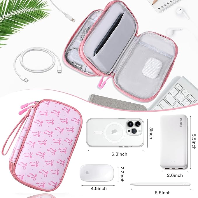 COSHAYSOO Travel Gifts for Women College Teen Girls Trip Favors Pink Birthday Gift Ideas, Electronics Cord Cable Organizer Bag Tech Pouch Case Gadgets Accessories Cruise Airplane Essentials, Bowknot - Image 5