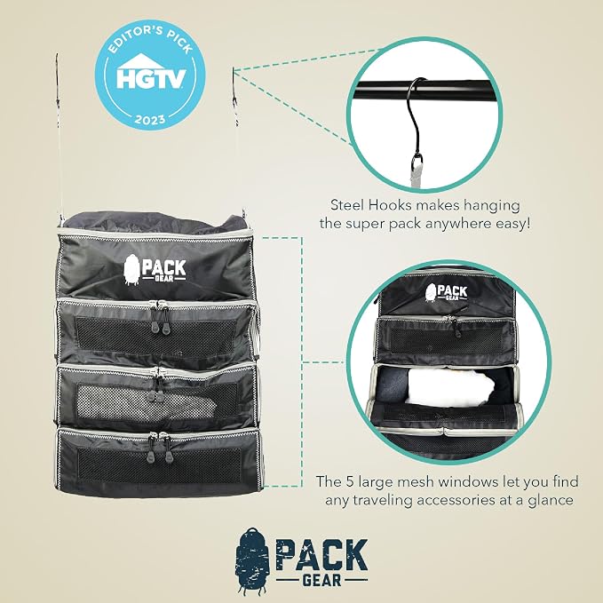 Hanging Carry-On Organizer - Our Fitted Hanging Luggage Organizer Perfectly Fits Any Carry On - Our Packing Cubes For Travel Use Mesh Windows to Make Finding Clothes Easy (Black, M) - Image 8