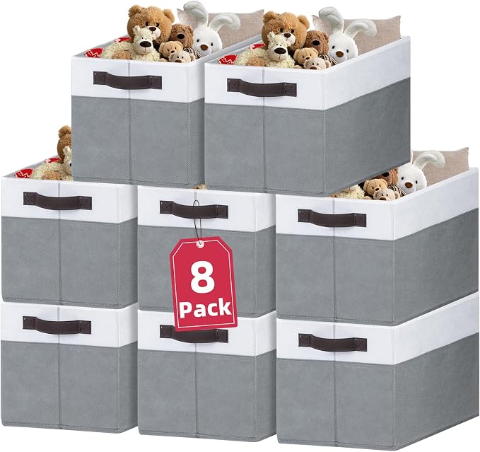 8 Pack Closet Organizers and Storage Bins - Extra Large Storage Baskets for Organizing - Clothes Storage Bins for Shelves -Foldable Organizer Bins Totes for Toy Blanket, Dorm Room Essentials by Criusia