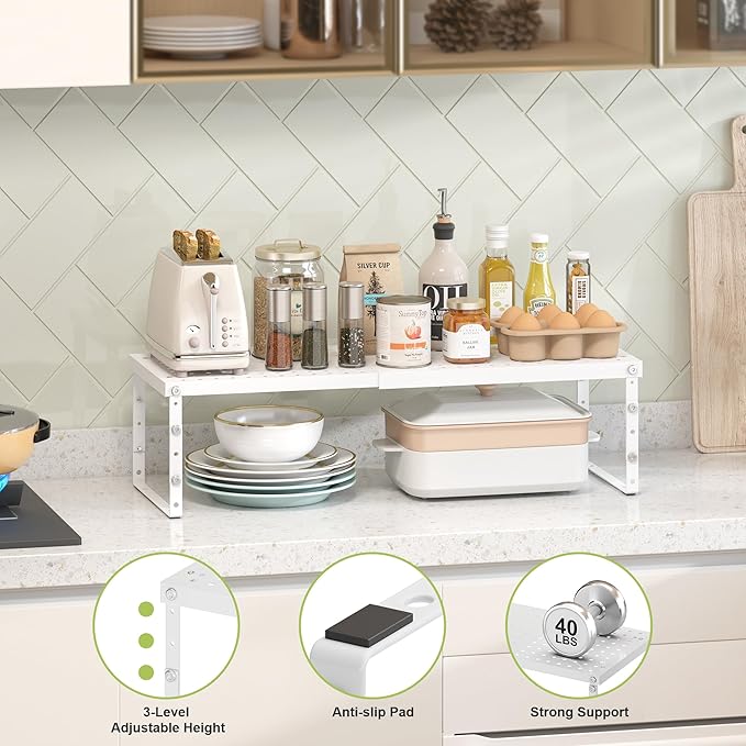 RUILALIFE Expandable Cabinet Organizer Shelf With Adjustable Height, Stackable Kitchen Countertop Organizer Rack, Adjustable Shelf Riser For Kitchen Counter, Pantry, Cupboard, Desk, Tabletop - Image 4