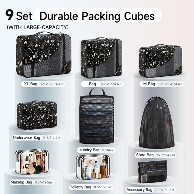 OlarHike 9 Set Packing Cubes for Travel,Gifts for Women Mom,Anti-Tearing Suitcase Organizer,with Over 1000 pcs Mesh Holes,Vacation Essentials & Accessories for Cruise Ship - Image 2