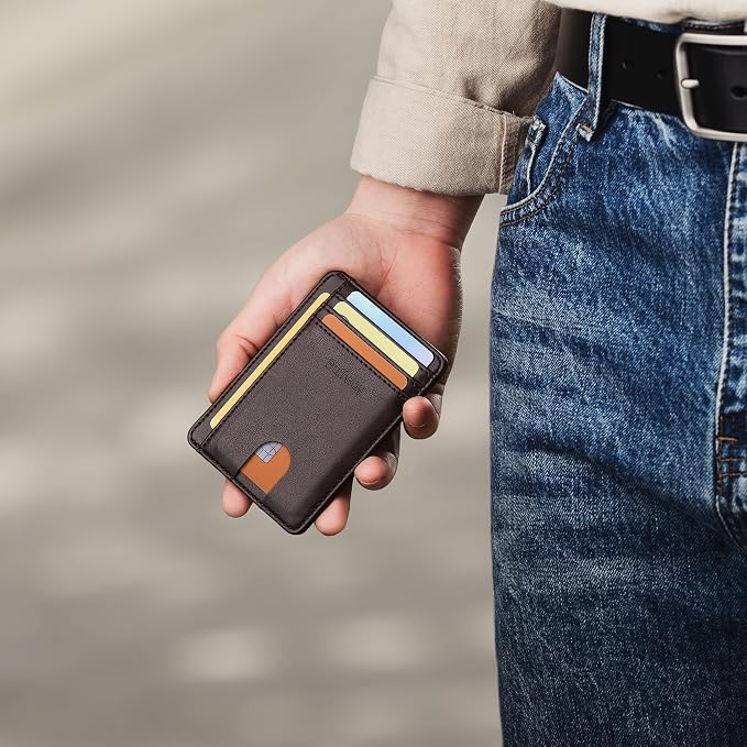 Buffway Slim Minimalist Front Pocket RFID Blocking Leather Wallets for Men and Women - Pebble Brown - Image 7