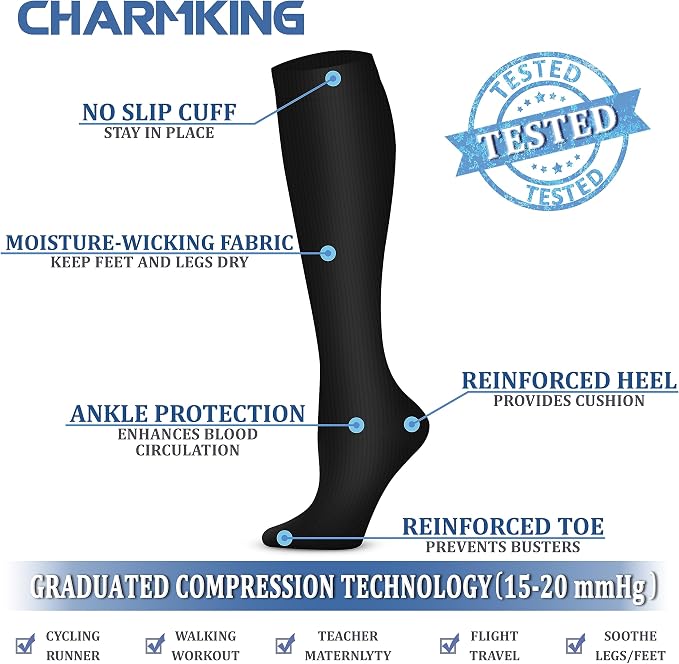 CHARMKING Compression Socks for Women & Men, 4 Pairs, Travel Nurse Athlete | Graduated 10-15mmHg compression, soft stretch fabric, boost blood circulation, relieve leg swelling, ideal for travel, nurses - Image 4