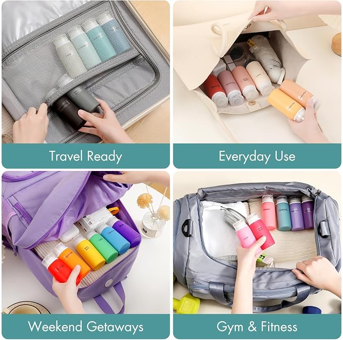 Muslish 6 Pack Travel Bottles for Toiletries - TSA Approved 3oz Leakproof Travel Size Containers, BPA Free Silicone Refillable Squeezable Bottles, Travel Essentials for Shampoo and Conditioner (Gray) - Image 4