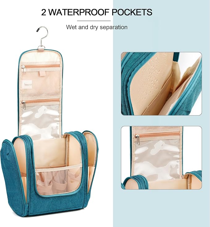 Hanging Travel Toiletry Bag for Women and Men, 6 Organizer Compartments, Large Toiletries essentials, Bathroom Cosmetic Accessories, Water-resistant Makeup Bag, Holds Full-Size Shampoo, Blue - Image 4