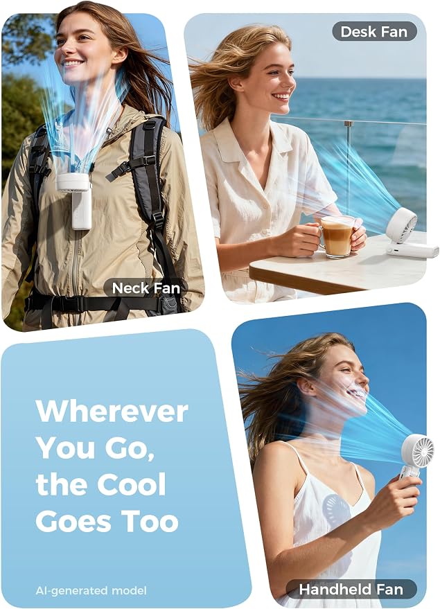 Aecooly Mighty Portable Handheld Fan | 26H Max Cooling | 3 Flexible Modes | 5 Speeds Wind | Battery Level Display | USB Rechargeable Mini Personal Battery Powered, Gifts for Women, Travel -White - Image 6