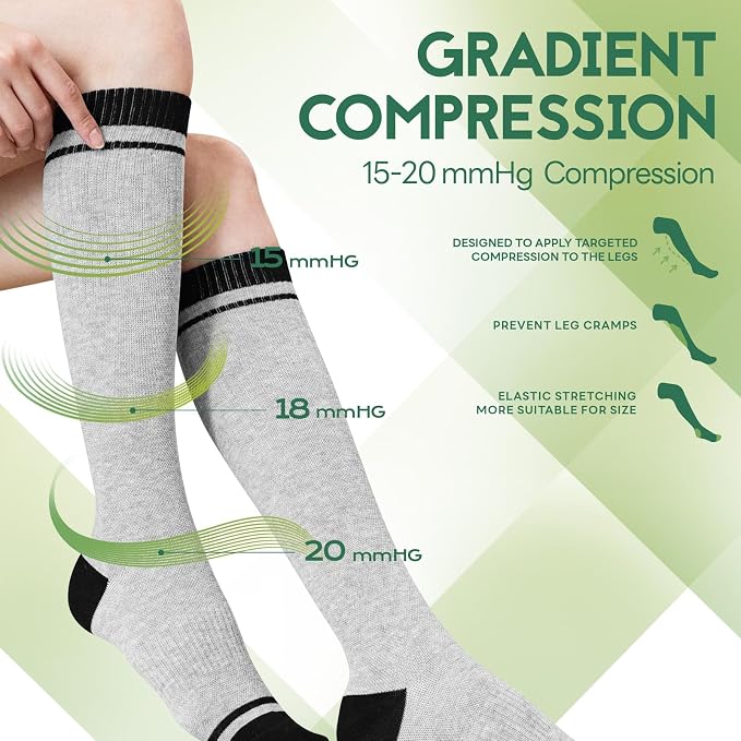 SONORAN Bamboo Viscose Compression Socks for Women & Men (3 Pairs) 15-20 mmHg Knee High Support for Nurses, Travel, Pregnant - Image 4