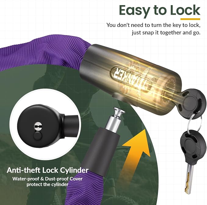 Titanker Bike Chain Lock with Keys, 3.3 Feet Security Heavy Duty Anti-Theft Bicycle Chain Locks for Bike, Motorcycle, Bicycle, Door, Gate, Fence, Grill (6mm, 8mm, 10mm Thick Chain) - Image 3