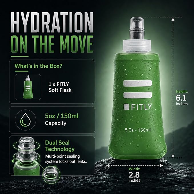 FITLY Soft Flask - Shrink As You Drink Soft Water Bottle for Hydration Pack - Folding Water Bottle Ideal for Running, Hiking, Cycling, Climbing & Rigorous Activity - Image 2