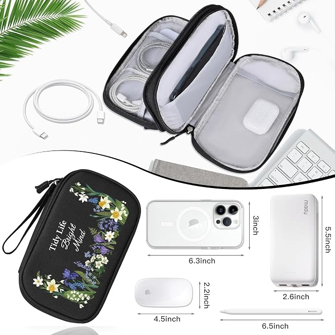 COSHAYSOO Travel Gifts for Women Electronics Tech Accessories Unique Practical Birthday Gift Ideas, Cord Cable Organizer Bag Case Pouch Traveling Vacation Cruise Airplane Gadgets Essentials, Floral - Image 5