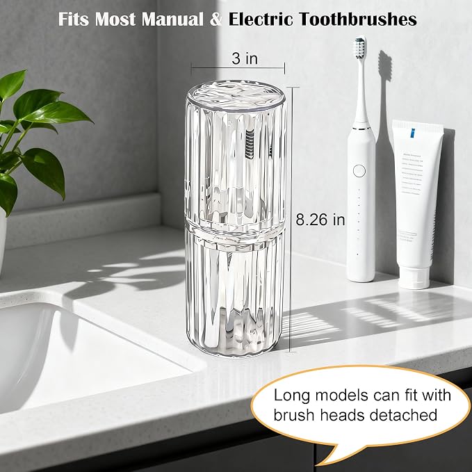 2-in-1 Toothbrush Travel Case with Rinse Cups | BPA-Free & Dustproof, Portable Toothbrush Holder, Toothbrush Case For Traveling Camping Dorm Business Trip Bathroom - Image 2