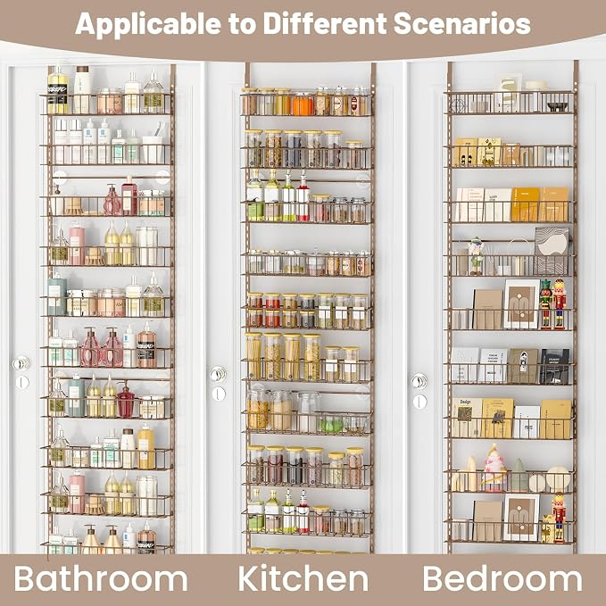 ElegantArray 9-Tier Pantry Door Organizer, Brown | Over The Door Pantry Organizer Rack and Storage, Hanging Spice Rack Shelves Door, Home Office Laundry Room Bathroom & Kitchen - Image 6