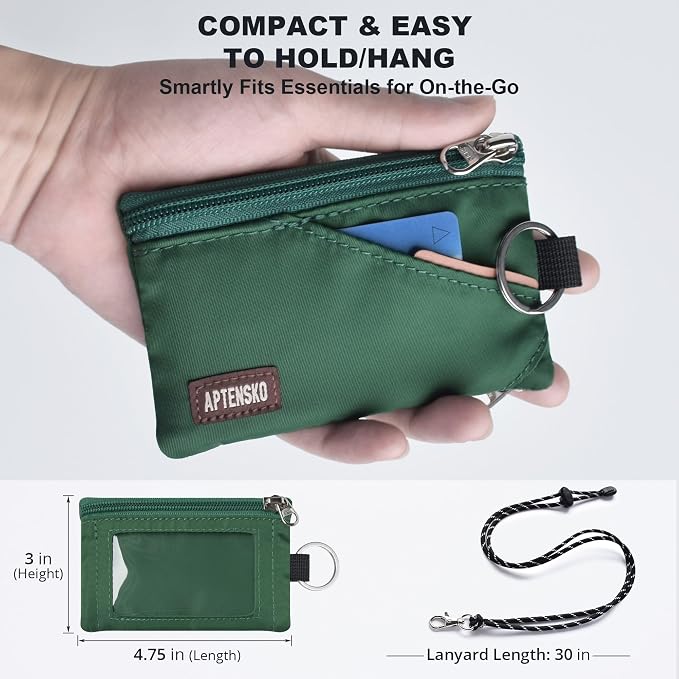 RFID Blocking Travel Wallet with Adjustable Lanyard, Small Nylon Zipper Pouch and Badge Holder for ID, Credit Cards, Cash, Keys, Commuters (Forest Green) - Image 4