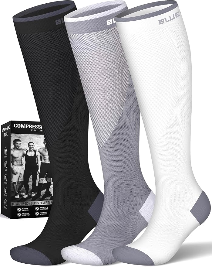 Compression Socks for Women and Men(3 Pairs)15-20mmHg - Best Circulation Support Socks by Bluemaple