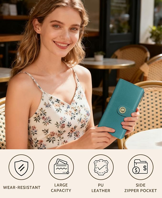 GIANCOMICS Teal Blue Womens Wallet RFID Blocking, Credit Card Holder Bifold | Billfold, Cute Cash Purse, Travel Zipper Coin Pocket, Compact Clutch, PU Leather, ID Window, 11 Card Slots, Ladies Gift Woman - Image 2