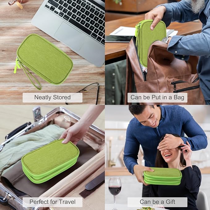 FYY Electronic Organizer, Travel Tech Pouch Bag, Cable Organizer Green | Wrist Strap, Waterproof, Double Layers Portable Electronics Travel Carrying Case for Cord, Charger, Daily Business Trips Use - Image 7