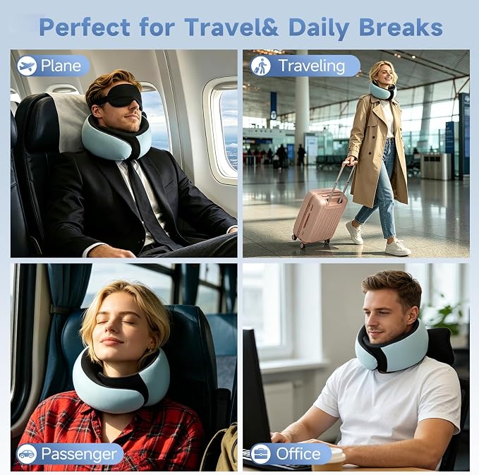 Travel Pillow for Airplanes, Memory Foam Airplane Neck Pillow for Train | Ergo Memory Foam Plane Travel Pillow, Travel Neck Pillows for Long Flights, Car, Train & Office Use - Image 7