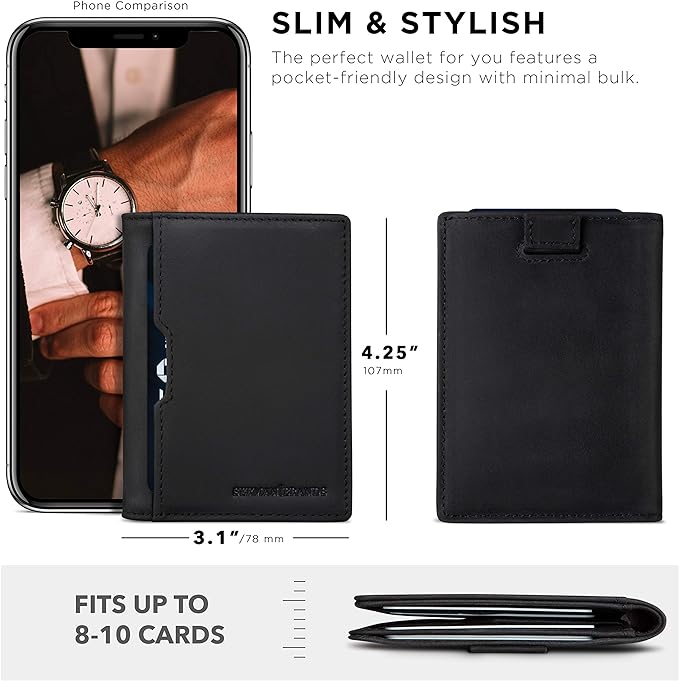 SERMAN BRANDS - Wallets for Men Slim Mens leather RFID Blocking Minimalist Card Front Pocket Bifold Travel Thin - Image 3