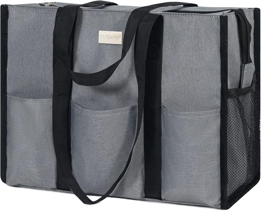TOPDesign Utility Water Resistant Tote Bag with 13 Pockets, Top Zipper Closure & Thick Bottom Support, for Working Women by TOPDesign