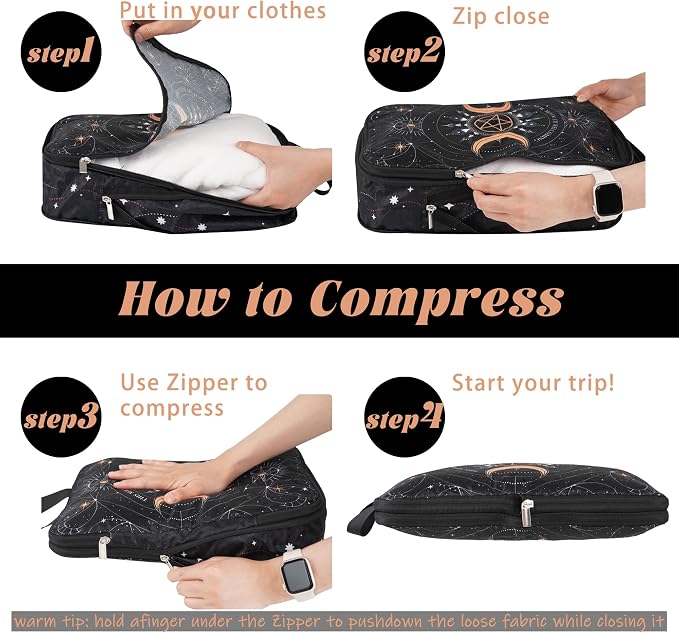 8 Pcs Compression Packing Cubes Travel for Suitcases, Waterproof Luggage Organizer Washable Storage Bags Set for Backpack Travel- Packaging Cubes for Carry-Ons and Storage - Image 2