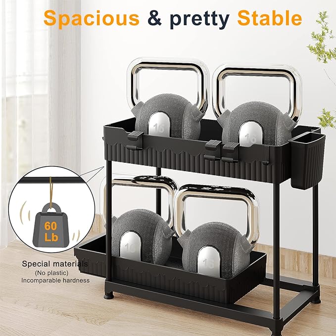 2-Pack 2-Tier Under Sink Organizers with Sliding Drawers | Multi-use kitchen & bathroom storage, 12.85 inch black cabinet organizer, space-saving sliding drawer design. - Image 3