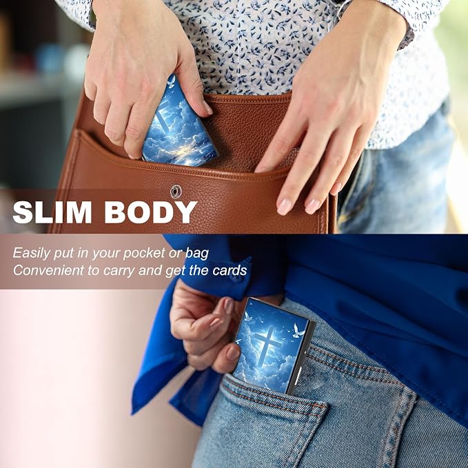 Metal Wallet,Credit Card Holder for Women,Slim RFID Blocking Credit Card Holder Thin Aluminum Wallet ID Case,6 Slot Business Mini Hard Metal Case for Women/Men,Blue Cross Pigeon - Image 4