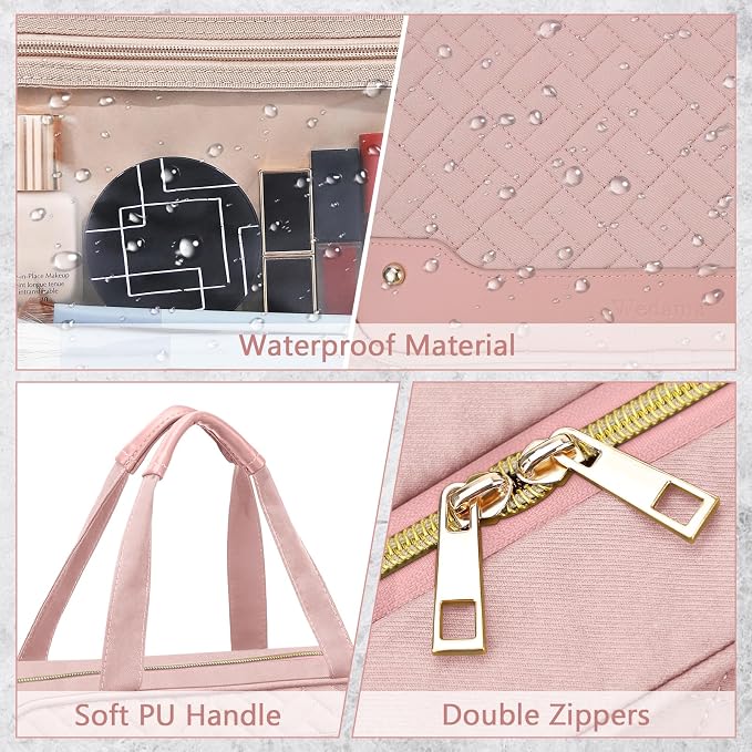 Toiletry Bag for Women, Hanging Travel Toiletry Bag with Jewelry Organizer Compartment Large Makeup Bag, PVC Waterproof Cosmetic Travel Bag for Travel Business Trips Camping Bathroom, Pink - Image 6