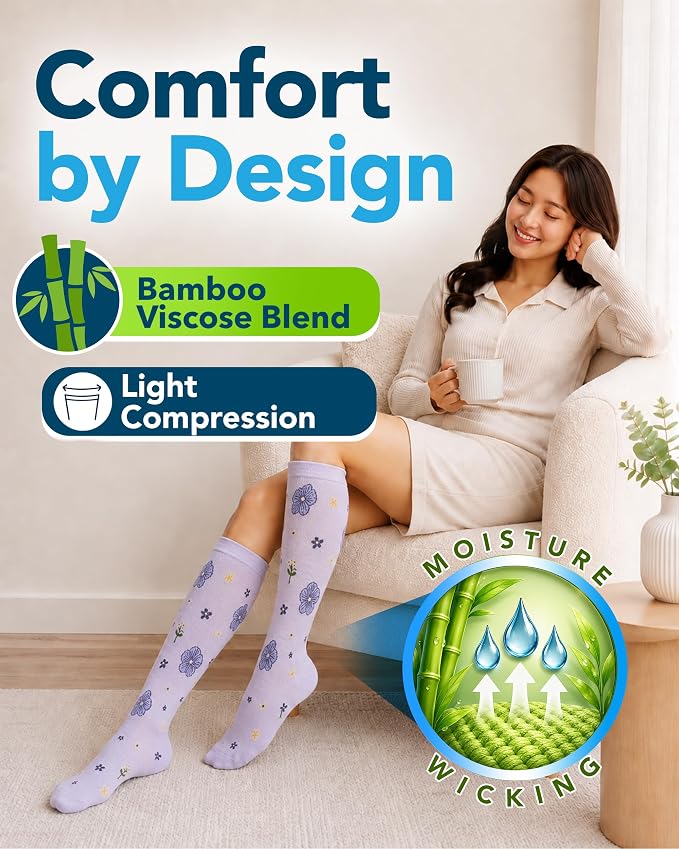 Doctor's Select® Bamboo Viscose Light Compression Socks for Women & Men - 3 Pairs, 8-15 mmHg Compression Socks, Knee High - Image 2