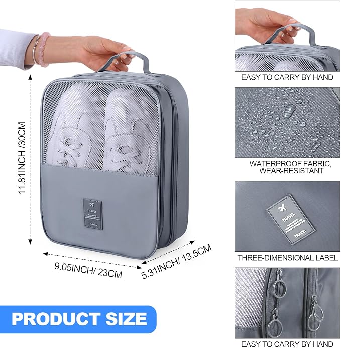 Windyun 2 Pcs Shoe Bags for Travel Holds 3 Pair of Shoes Travel Shoe Bag for Packing Portable Shoe Cubes for Travel and Daily Use(Gray) - Image 3