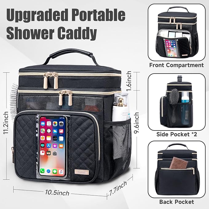 Tealari Large Toiletry Bag for Women Men,Bathroom Bag,Water Resistant Shower Bag,Makeup Bag,Portable Shower Caddy for College Dorm,Hanging Travel Toiletry Bag with Transparent Waterproof Phone Pocket - Image 4