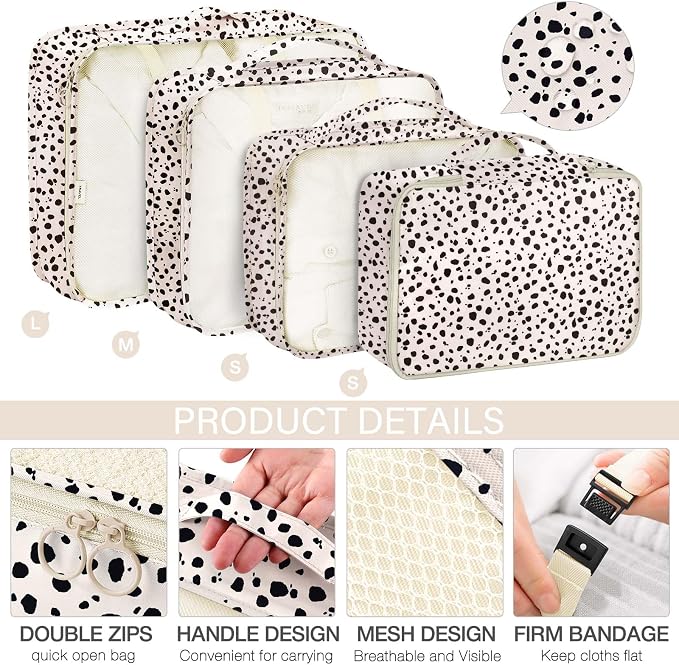 KPX 8 Set Packing Cubes for Travel, Luggage Packing Organizers Accessories Large Toiletries Bag for Clothes Shoes Cosmetics (Leopard) - Image 3