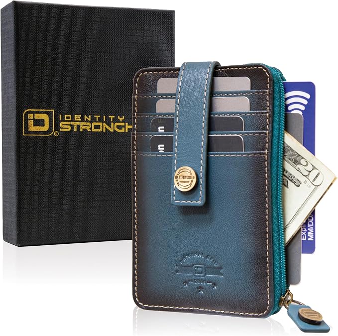 ID Stronghold RFID Blocking Front Pocket Wallet – Slim Minimalist Genuine Leather Wallet with Zipper Coin Pocket (Mega Blue) - Image 6