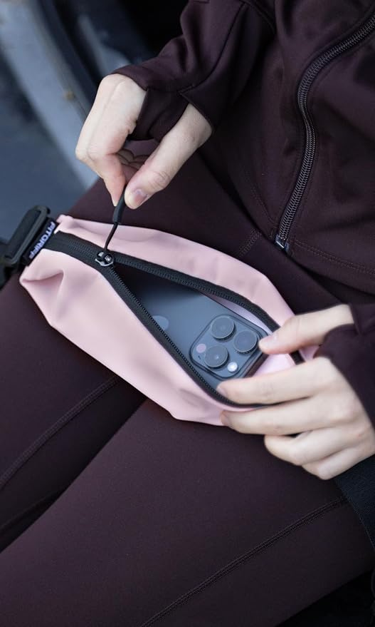 Fitgriff® Running Belt V2 for Men & Women - Slim Fanny Pack, Phone Holder for Jogging, (Fits All Cell Phones) - Money Belt, Runners Waist Pouch (Blush Pink, One Size (Waist 24.4 – 43.3 inches)) - Image 5