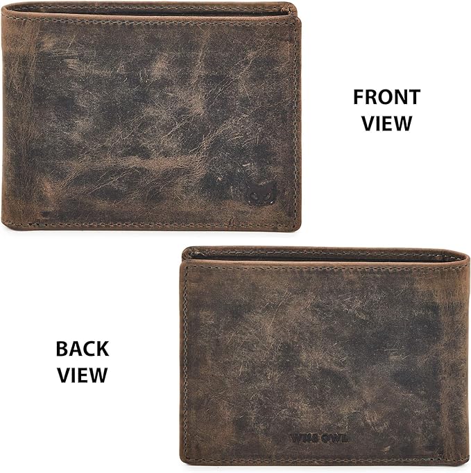 Real Leather Mens Bifold Wallet RFID Blocking Slim Minimalist Front Pocket - Thin & Stylish with ID Window in Gift Box (Crazy Horse, Moss) - Image 4