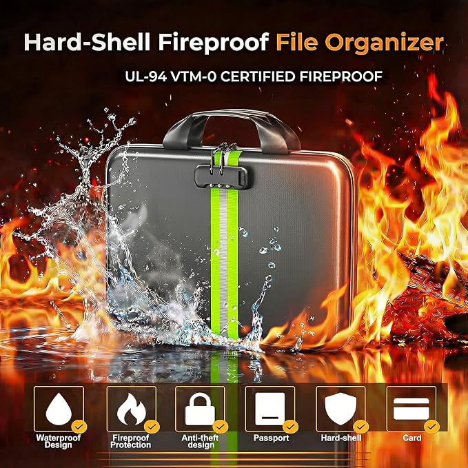 Fireproof Document Organizer with Lock, Rigid EVA File Box with 13-Pocket Accordion Folder for Important Documents & Tablets under 11", Lightweight Safe Storage for Home, Office & Travel (Small Size) - Image 2