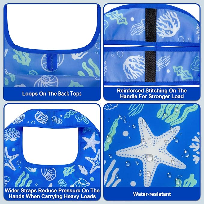 HOLYLUCK Reusable Grocery Bags,Heavy Duty Foldable Shopping Tote Bag (Standard, 3 Ocean Life) - Image 5