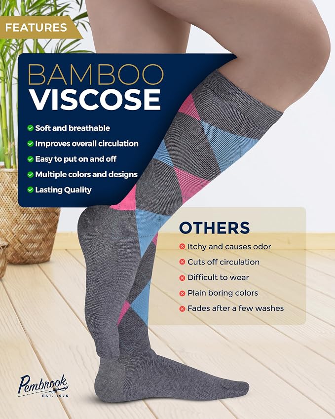 Pembrook® Bamboo Viscose Light Compression Socks - 3 Pairs | 8-15 mmhg Compression Socks | Knee High Comfort Support Socks - Image 4