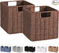 Wicker Storage Basket, Set of 2 Hand-Woven Storage Baskets for Shelves, Foldable Cube Storage Baskets Bins with Handles, 9 inch Small Wicker Baskets for Organizing Pantry Bedroom, Brown by Vagusicc