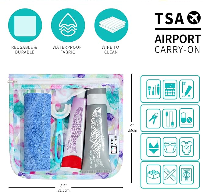 HIONXMGA Set of 3 Diaper Bag Organizing Pouches, Space-Saving, 3 Large Size | Clear Front Toiletry Bags Waterproof Zipper Pouches for Women Kids Toiletries Baby Essentials Well-Organized, Watercolor - Image 3