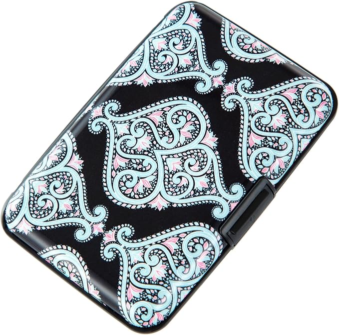 Credit Card Holder, Metal Card Wallet RFID Blocking Mini Slim Aluminum Business Hard Card Case for Women Men (Damask Paisley) by Kaabao