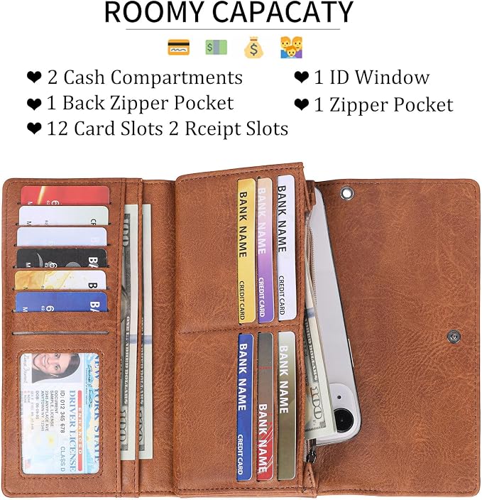 Wallets for Women Trifold Wristlet Wallets Large Capacity RFID Blocking Ladies Purse Credit Card Holder - Image 3