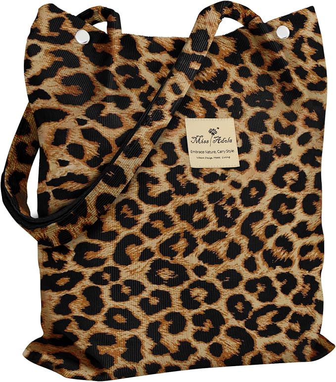 Miss Adola Corduroy Tote Bag for Women with Aesthetic Design | Magnetic Buckle & Pocket, Reusable, Soft, Roomy, Long Shoulder Handles, Double-sided Print, Casual Daily Work, Grocery Bags by MissAdola