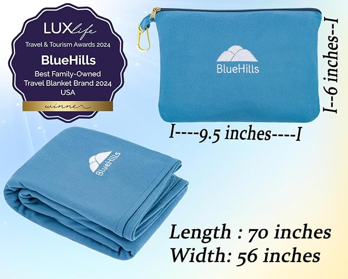 BlueHills Premium Soft Lightweight Travel Blanket Pillow Compact Teal Blue | Luggage Strap & Carabiner Included, Portable Case, Compact Lightweight Pocket Size Traveling Essential, Cruise Throw in Bag - Image 5