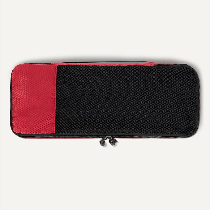 Amazon Essentials 4-Piece Space-Saving Packing Cubes Travel Accessories Set, Luggage Organizer with Double Zipper, Mesh Top, Polyester, Slim, Red (Previously Amazon Basics) - Image 5